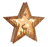 LED Holzstern Weihnachtskulisse Weihnachtsdeko Weihnachten Hologramm Hirsch Holz – Bild 2