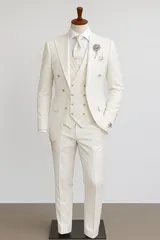 Hochzeit Männer Anzug Slim Fit Weiß 3 Stücke für Peak Lapel Anzüge Hose Weste – Bild 3