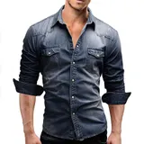 Herren Hemd Jeanshemd Denim Freizeithemd Männerhemd Kentkragen Langarmhemd M-3XL – Bild 4