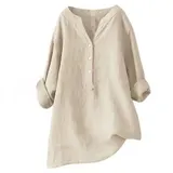 Damen Leinenhemd V Ausschnitt Bluse Leicht Bequem Sommer Freizeit Shirt Tops – Bild 14