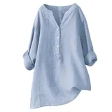 Damen Leinenhemd V Ausschnitt Bluse Leicht Bequem Sommer Freizeit Shirt Tops – Bild 16