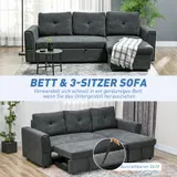 HOMCOM Schlafsofa Ecksofa mit Bettfunktion 3er Couch mit Stauraum Dunkelgrau – Bild 5