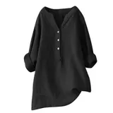 Damen Leinenhemd V Ausschnitt Bluse Leicht Bequem Sommer Freizeit Shirt Tops – Bild 5
