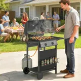 Outsunny Gasgrill 5 KW 2 Brenner BBQ Grillwagen Edelstahl inkl Seitentisch – Bild 2