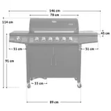 TAINO RED 6+1 Gasgrill BBQ Grill-Wagen Edelstahl Brenner Seitenkocher Schwarz – Bild 3