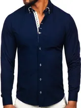 Freizeithemd Hemd Shirt Herrenhemd Langarm Slim Fit Casual Herren BOLF Unifarben – Bild 1