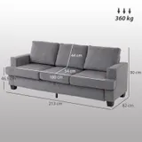 HOMCOM 3-Sitzer Sofa, Couch mit Armlehnen, Stahlbeinen, Chenille-Optik, Grau – Bild 4