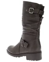 Damen Stiefel Boots Winterstiefel Gefüttert Blockabsatz Profilsohle Leder-Optik – Bild 7