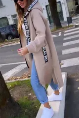 Damen lange Mode Sweat Jacke Kapuze Kapuzenjacke Übergangsjacke Hoodie Mantel – Bild 12