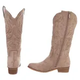 Damen Cowboyboots mit Reißverschluss Ital-Design 1025 in Hellbraun – Bild 5