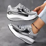 Laufschuhe Damen Plateau Turnschuhe Modische Sneaker Glänzende Fitnessschuhe – Bild 1