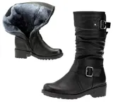 Damen Stiefel Boots Winterstiefel Gefüttert Blockabsatz Profilsohle Leder-Optik – Bild 1