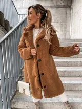 Damen Plüsch Warme Teddyfell Kapuzen Mantel Coat Fleecejacken Winterjacke DE – Bild 6