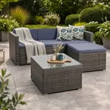 Rattan Lounge Sitzgruppe Gartenmöbel Set Sofa Couch 3-Sitzer Rattanmöbel Grau – Bild 1