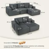 Ecksofa mit Schlaffunktion, L-Form 267 cm Schlafsofa mit Wurfkissen Dunkelgrau – Bild 4