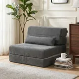 HOMCOM Schlafsofa Faltbarer Schlafsessel mit Kissen Cord-Optik Dunkelgrau – Bild 1