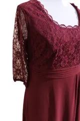 Sheego Kleid Rot große Größen Abendkleid Eventkleid 3/4Ärmel Aubergine Ballkleid – Bild 5