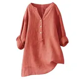 Damen Leinenhemd V Ausschnitt Bluse Leicht Bequem Sommer Freizeit Shirt Tops – Bild 11