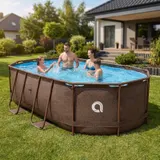 Pool 427x275x100cm Aufstellpool Gartenpool Schwimmbecken Stahlrahmen Oval rattan – Bild 4