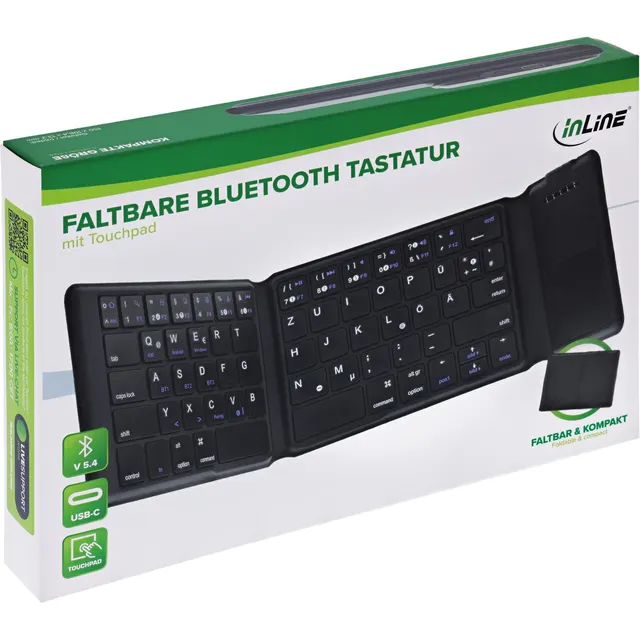 InLine Faltbare Bluetooth Tastatur mit Touchpad,schwarz
