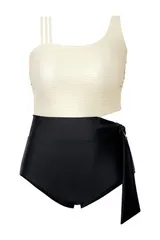 Ulla Popken Damen große Größen Badeanzug goldene Büste Softcups Cut Out – Bild 9