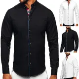 Freizeithemd Hemd Herrenhemd Shirt Langarm Slim Fit Casual Herren BOLF Unifarben – Bild 2