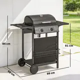 Outsunny Gasgrill 5 KW 2 Brenner BBQ Grillwagen Edelstahl inkl Seitentisch – Bild 4