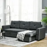 HOMCOM Schlafsofa Ecksofa mit Bettfunktion 3er Couch mit Stauraum Dunkelgrau – Bild 1