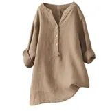 Damen Leinenhemd V Ausschnitt Bluse Leicht Bequem Sommer Freizeit Shirt Tops – Bild 12