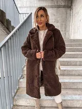 Damen Plüsch Warme Teddyfell Kapuzen Mantel Coat Fleecejacken Winterjacke DE – Bild 7