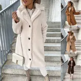 Damen Plüsch Warme Teddyfell Kapuzen Mantel Coat Fleecejacken Winterjacke DE – Bild 9