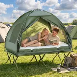 Outsunny Campingzelt Erhöhtes Campingbett Kuppelzelt Luftmatratze mit Pumpe Taft – Bild 1