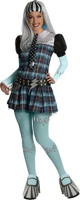 DAMEN FRANKIE STEIN KOSTÜM SET Halloween Monster High Zombie Schulmädchen Kleid – Bild 1