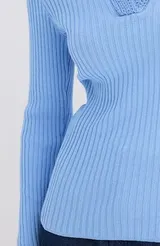 Damen Pullover hell blau schmückender Polo Kragen gestrickt Gr 36 - 58 neu 45862 – Bild 5