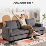 HOMCOM 3-Sitzer Sofa, Couch mit Armlehnen, Stahlbeinen, Chenille-Optik, Grau – Bild 6