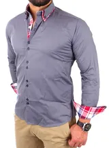 Reslad Herren-Hemd Slim Fit Button-Down Langarm Business Hochzeit Freizeit 7015 – Bild 1