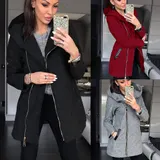 Damen Mantel Langarm Jacke Damenjacke Strehkragen warm Herbst Übergangsjacke – Bild 2