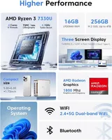 NIPOGI 4K Micro PC Windows 11 Pro AMD Ryzen 3 7330U 16GB LPDDR4X 256GB SSD WIFI5 – Bild 3