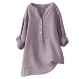 Damen Leinenhemd V Ausschnitt Bluse Leicht Bequem Sommer Freizeit Shirt Tops – Bild 18