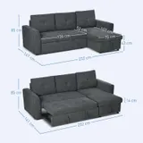 HOMCOM Schlafsofa Ecksofa mit Bettfunktion 3er Couch mit Stauraum Dunkelgrau – Bild 4