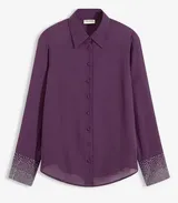 Damen Bluse lila mit Strasssteinchen Hemdkragen Langarm Größe 38 - 54 neu 17324 – Bild 1