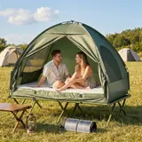 Outsunny Campingzelt Erhöhtes Campingbett Kuppelzelt Luftmatratze mit Pumpe Taft – Bild 2