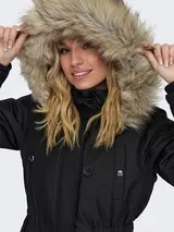 Only Damen Winter-Jacke OnlIris einfarbiger Parka Mantel Kapuze mit Fell Winter. – Bild 7