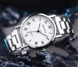 Unisex Edelstahl Analog Armband Uhr mit Weiß oder Schwarz Zifferblatt NEU – Bild 1