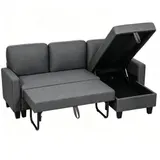 Ecksofa mit Schlaffunktion 3-Sitzer Sofa und Bettkasten, Leinenoptik Dunkelgrau – Bild 1
