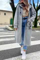 Damen lange Mode Sweat Jacke Kapuze Kapuzenjacke Übergangsjacke Hoodie Mantel – Bild 10