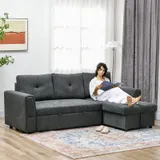 HOMCOM Schlafsofa Ecksofa mit Bettfunktion 3er Couch mit Stauraum Dunkelgrau – Bild 2