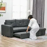 HOMCOM Schlafsofa Ecksofa mit Bettfunktion 3er Couch mit Stauraum Dunkelgrau – Bild 8