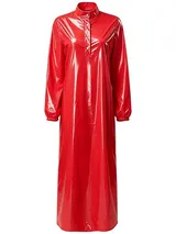 DE TiaoBug Damen Negligee Lang Wasserdichte Maxikleid Langarm Lackleder Kleid – Bild 8