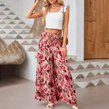 Damen Hosenrock Blumen Weites Bein Palazzohose Sommerhose Lange Hose Haremshose  – Bild 8